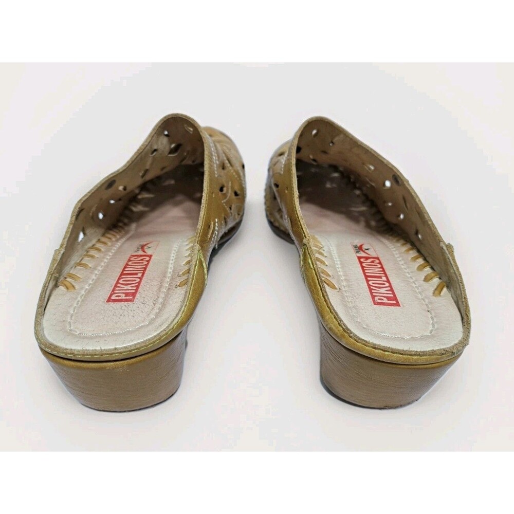 Pikolinos Women's 10.5-11 Slip On Mule Clog Laser Cut Floral Pattern Leather - Picture 7 of 12